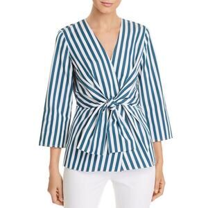 NWT LAFAYETTE 148 NEW YORK Dayana Strada Stripe V-Neck 3/4-Sleeve Blouse